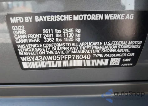 2023 BMW I4 Edrive35 from USA, damaged, VIN WBY43AW05PFP76040